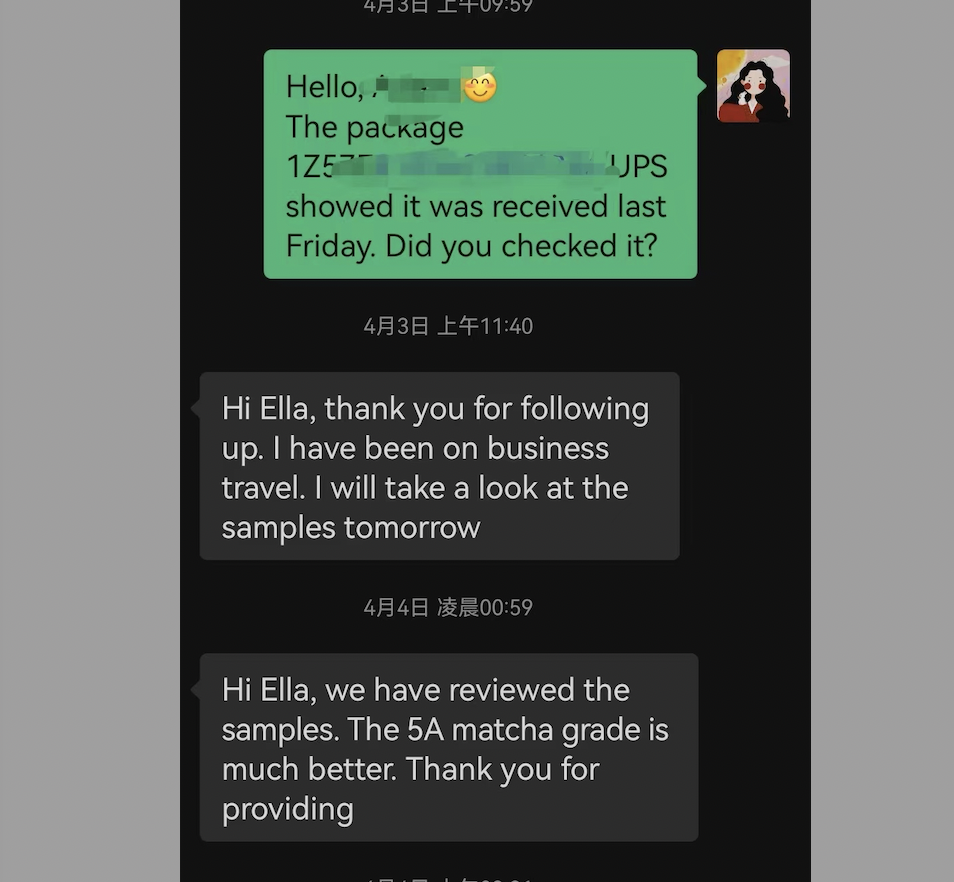 Matcha powder-feedback from US customer