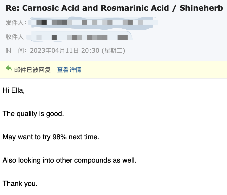 Rosmarinic Acid feedback-Singapore